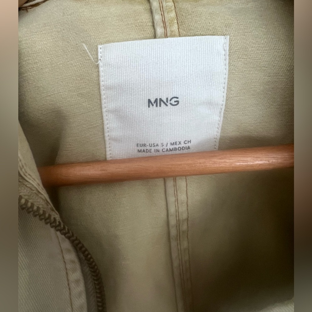 Mango washed beige tan Bomber jacket Sz S - Picture 4 of 9
